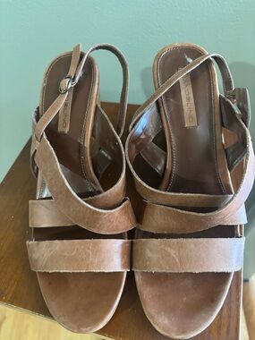 Vaneli Cognac Leather Crisscross Sandal